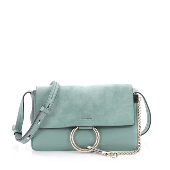 Chloe Faye Shoulder Bag Leather and Suede Small Green 2355801