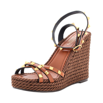 Valentino Garavani Women's Rockstud Caged Wedge Sandals Leather with Rope Detail