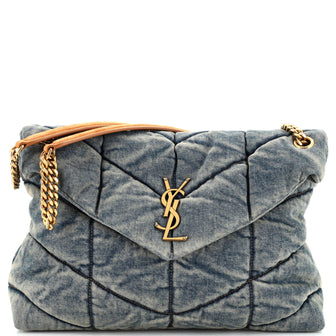 Saint Laurent Loulou Puffer Shoulder Bag Quilted Vintage Denim Medium