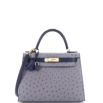 Hermes Kelly Handbag Bicolor Ostrich with Permabrass Hardware 28