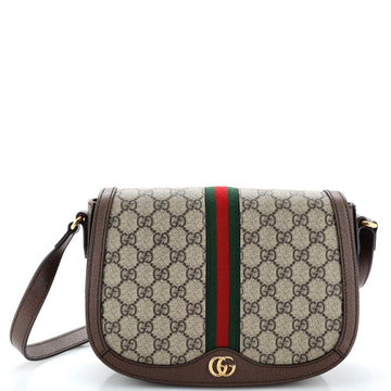 Gucci Ophidia Saddle Flap Shoulder Bag GG Coated Canvas Small