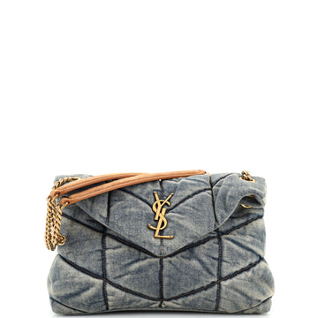 Saint Laurent Loulou Puffer Shoulder Bag Quilted Vintage Denim Small