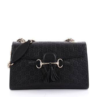 Gucci Emily Chain Strap Flap Bag Guccissima Leather Medium Black 2357101