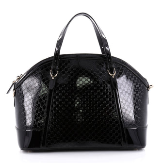 Gucci Nice Top Handle Bag Patent Microguccissima Leather Medium Black 2358001