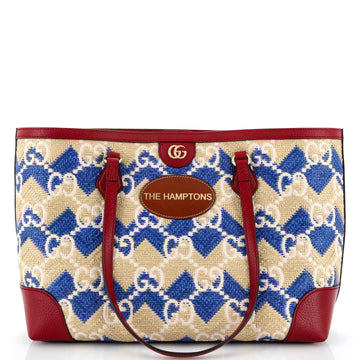 Gucci The Hamptons Ophidia Shopping Tote Straw Effect GG Raffia Medium