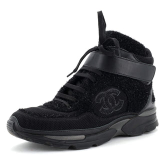 Chanel Women's CC High-Top Wedge Sneakers Mesh and Glitter Fabric