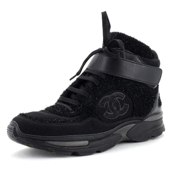 Chanel Women's CC High-Top Wedge Sneakers Mesh and Glitter Fabric