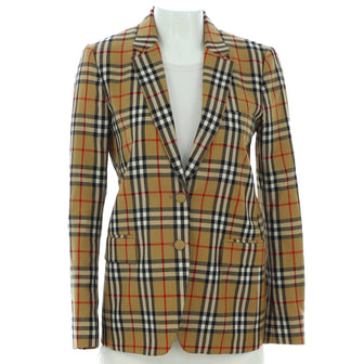 Burberry Women's Button Up Blazer Vintage Check Wool