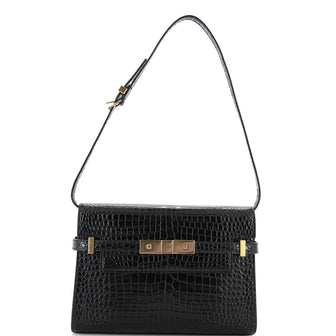 Saint Laurent Manhattan Shoulder Bag Crocodile Embossed Leather Small