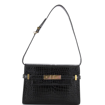 Saint Laurent Manhattan Shoulder Bag Crocodile Embossed Leather Small
