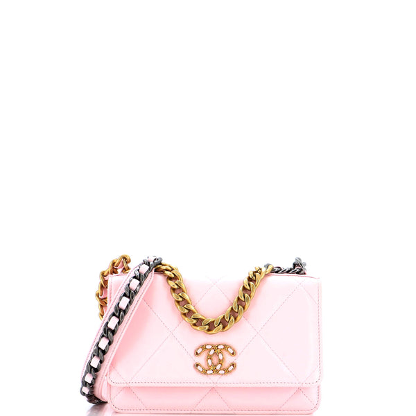 Sold at Auction: Chanel Pink Quilted Lambskin Leather 19 Wallet on Chain  with Aged Gold Hardware