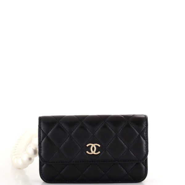 Chanel Pearl Strap CC Wallet on Chain Quilted Calfskin Mini Black