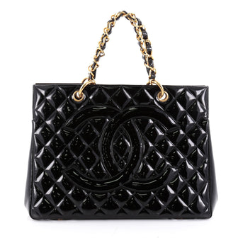 Chanel Vintage Grand Shopping Tote Quilted Patent Black