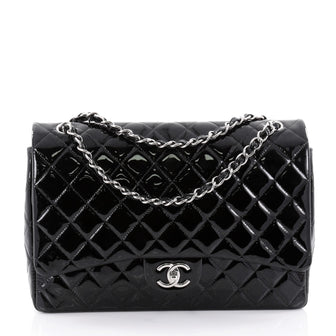 Chanel Classic Double Flap Bag Quilted Patent Maxi Black 