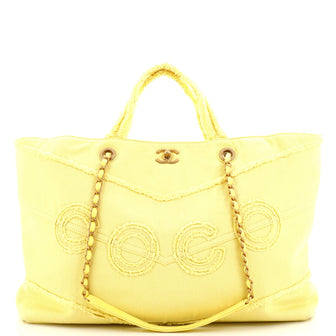Chanel Coco Shopping Tote Fringe Chevron Denim Large Yellow 2358101