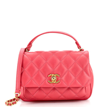 Chanel Front Pocket Top Handle Flap Bag Quilted Calfskin Mini