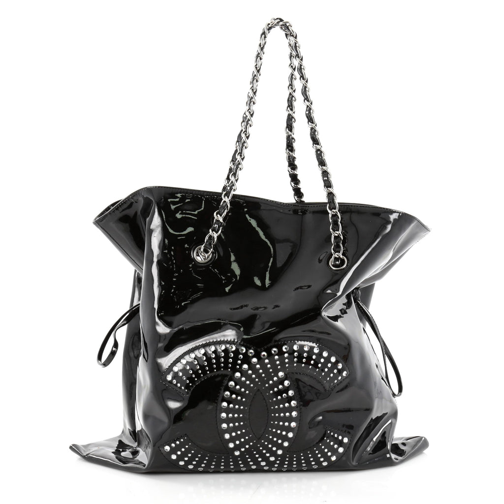 CHANEL, Bags, Stunning Chanel Black Patent Cc Strass Bonbon Tote