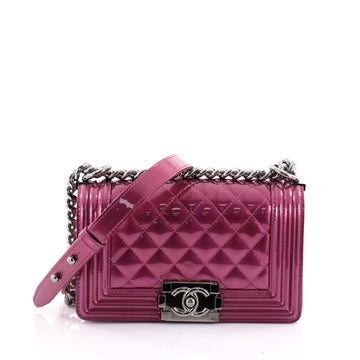 Chanel Boy Flap Bag Quilted Patent Small Pink