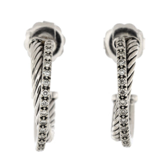 David Yurman Crossover Hoop Earrings Sterling Silver with Diamonds Small
