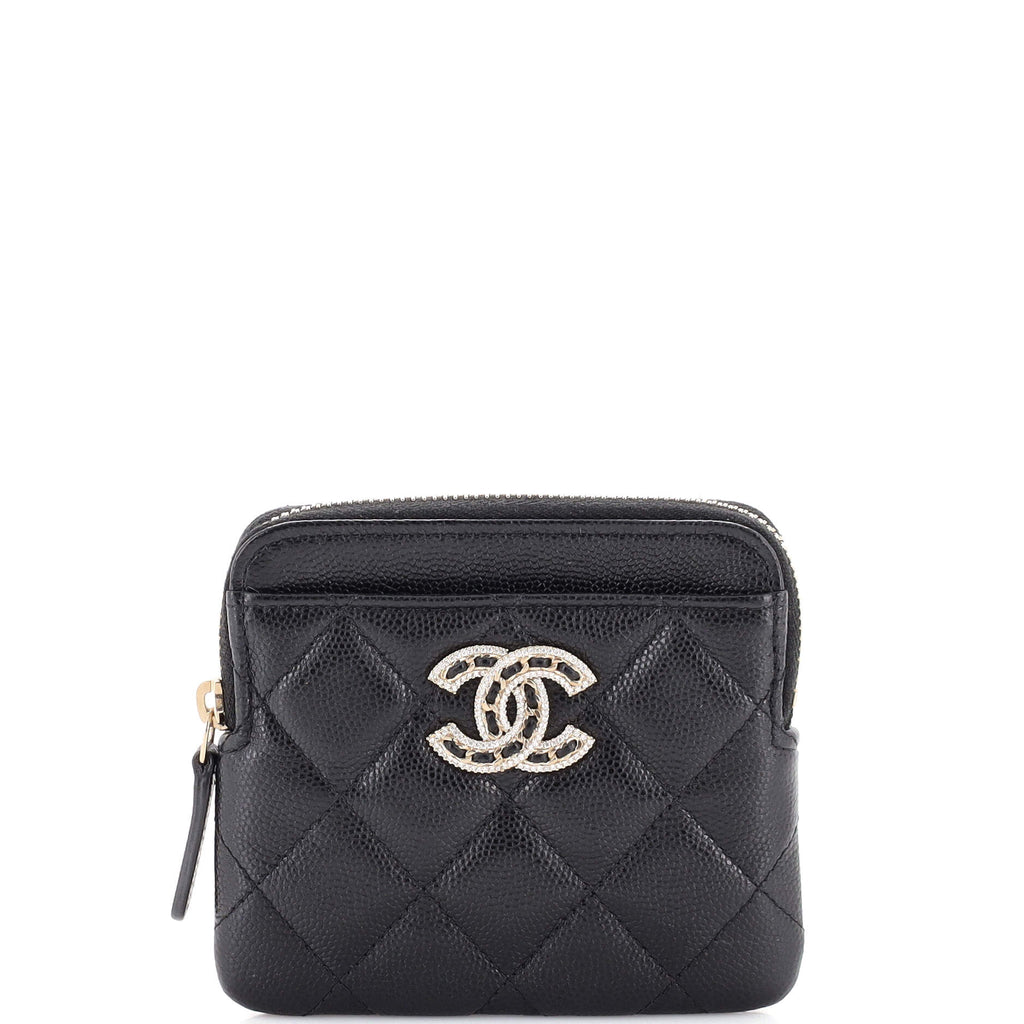 Chanel Crystal Woven CC Flap Wallet Quilted Caviar Medium Black