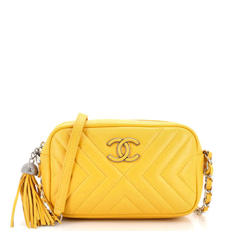 Chanel CC Tassel Camera Bag Diagonal Chevron Calfskin Mini