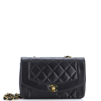 Chanel Vintage Diana Flap Bag Quilted Lambskin Small Black 236124154