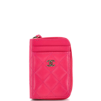 Chanel CC Card Holder Zip Coin Purse Quilted Caviar Pink 236124167