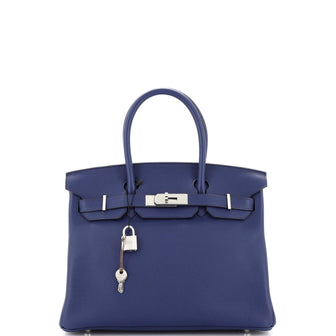 Hermes Birkin Handbag Blue Novillo with Palladium Hardware 30