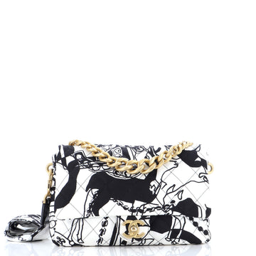 Chanel Deer Coco Flap Bag Quilted Printed Fabric Small