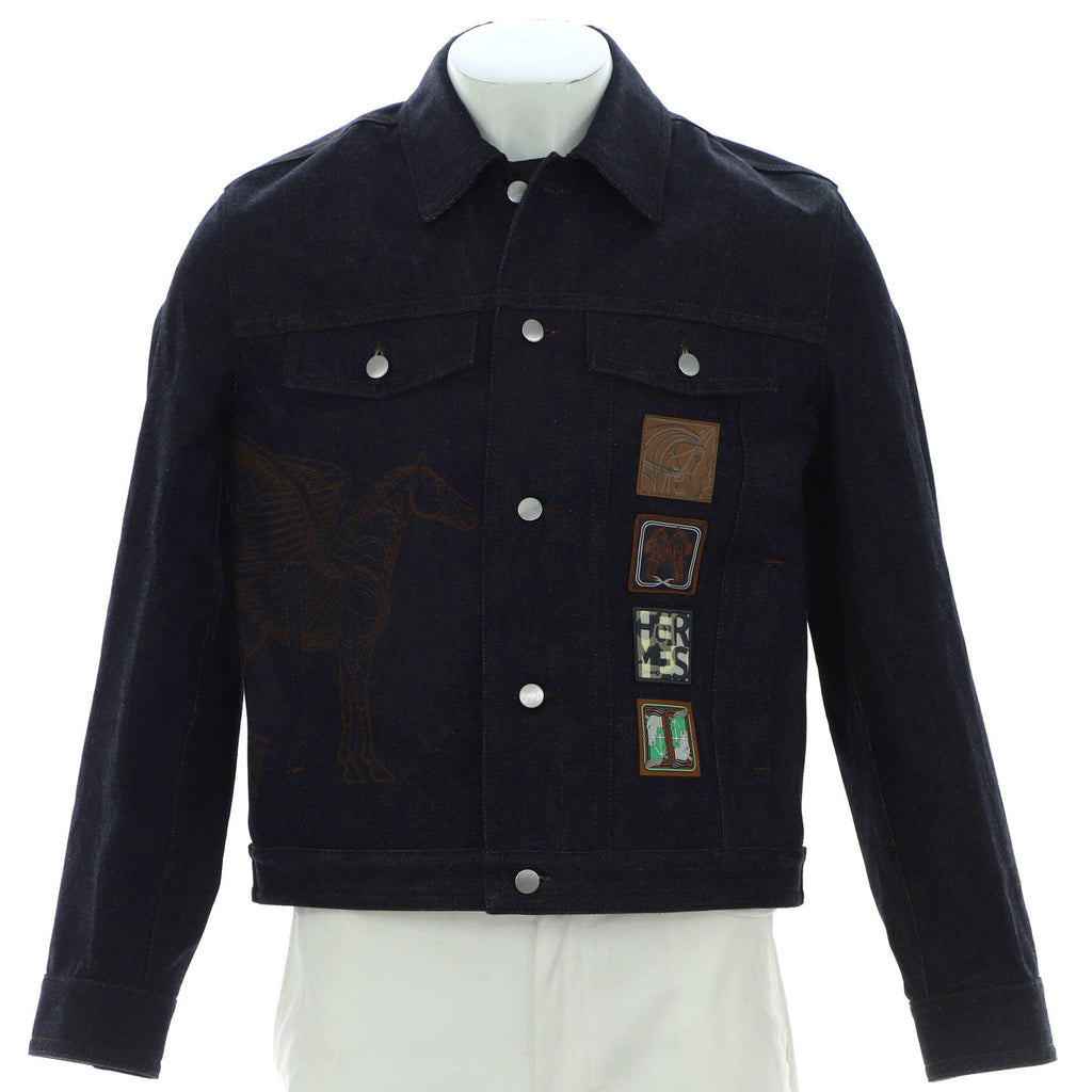 Hermes Men's Icones au Carre Jacket Embroidered Denim 236124