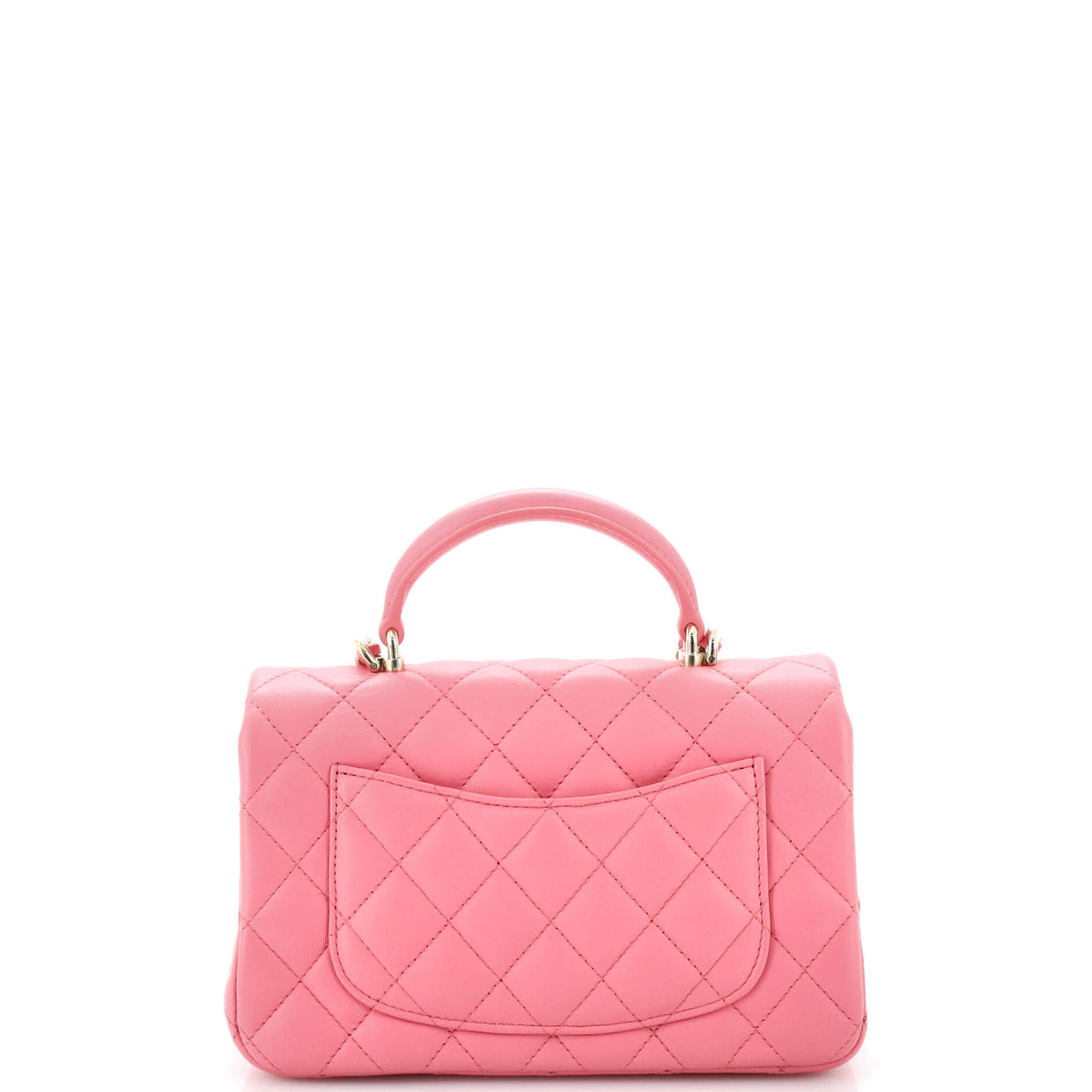 Chanel Classic Single Flap Top Handle Bag Quilted Lambskin Mini Pink
