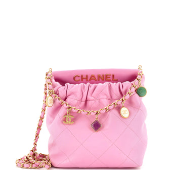 Chanel Resin Charms Chain Bucket Bag Quilted Lambskin Small