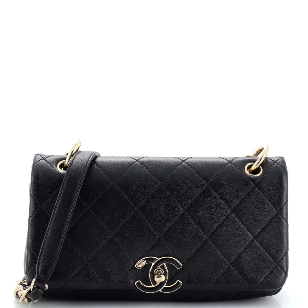 Chanel Twist Chain Enamel CC Flap Bag Quilted Lambskin Large Black
