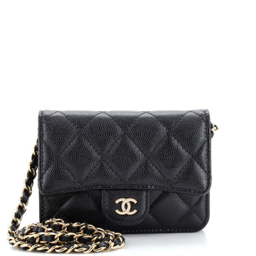 Chanel Classic Flap Card Holder on Chain Quilted Caviar Mini