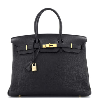 Hermes Birkin Handbag Black Togo with Gold Hardware 35