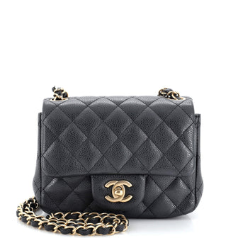 Chanel Square Classic Single Flap Bag Quilted Caviar Mini