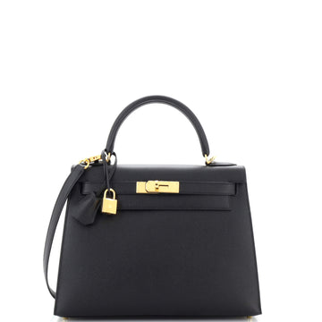 Hermes Kelly Handbag Black Epsom with Gold Hardware 28