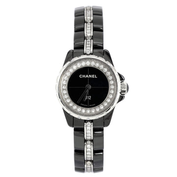 Chanel J12 XS Quartz Watch Ceramic and Stainless Steel with Diamond Flange and Bracelet 19