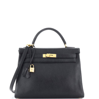 Hermes Kelly Handbag Black Ardennes with Gold Hardware 32
