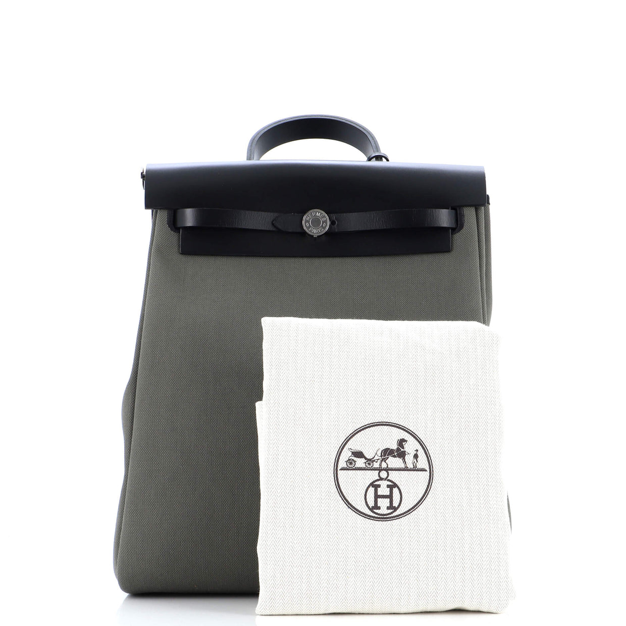 HERBAG A DOS ZIP RETOURNE BACKPACK 29 IN BLACK CANVAS AND CALFSKIN