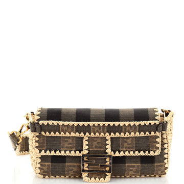 Fendi Baguette NM Bag Pequin Canvas with Raffia Medium