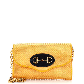 Gucci Horsebit 1955 Curved Flap Shoulder Bag Raffia Small