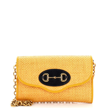Gucci Horsebit 1955 Curved Flap Shoulder Bag Raffia Small