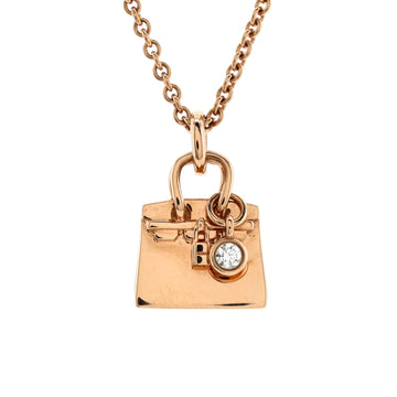 Hermes Birkin Amulette Pendant Necklace 18K Rose Gold with Diamond
