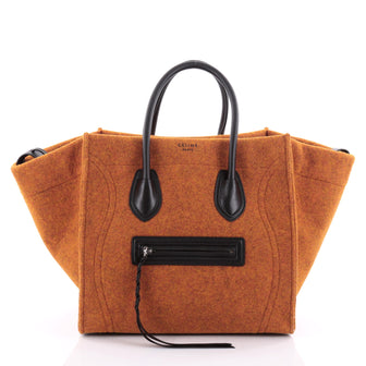Celine Phantom Handbag Felt and Leather Detail Medium Orange 2361701