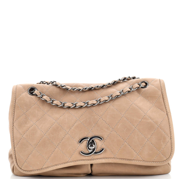 Chanel Natural Beauty Split Pocket Flap Bag Quilted Leather Large Neutral  2362031