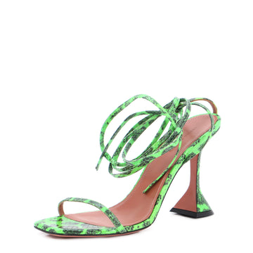 Amina Muaddi Women's Vita Ankle Wrap Heeled Sandals Snakeskin Embossed Leather 95
