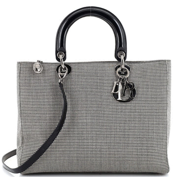Christian Dior Vintage Lady Dior Bag	 Houndstooth Canvas Large