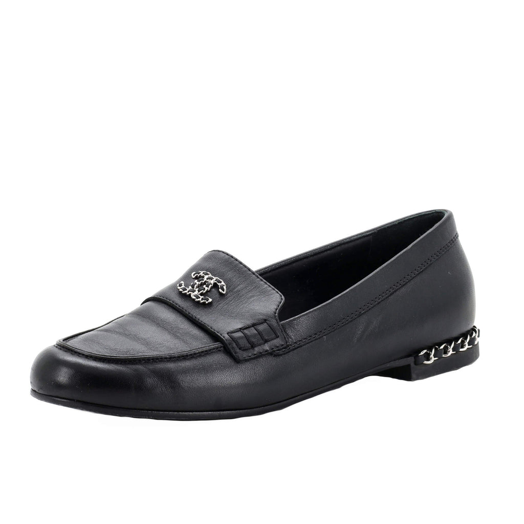 Chanel Women's CC Chain Mocassin Loafers Leather Black 2362923