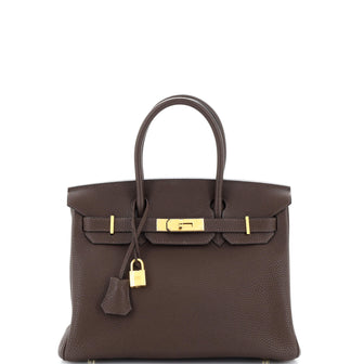 Hermes Birkin Handbag Brown Togo with Gold Hardware 30